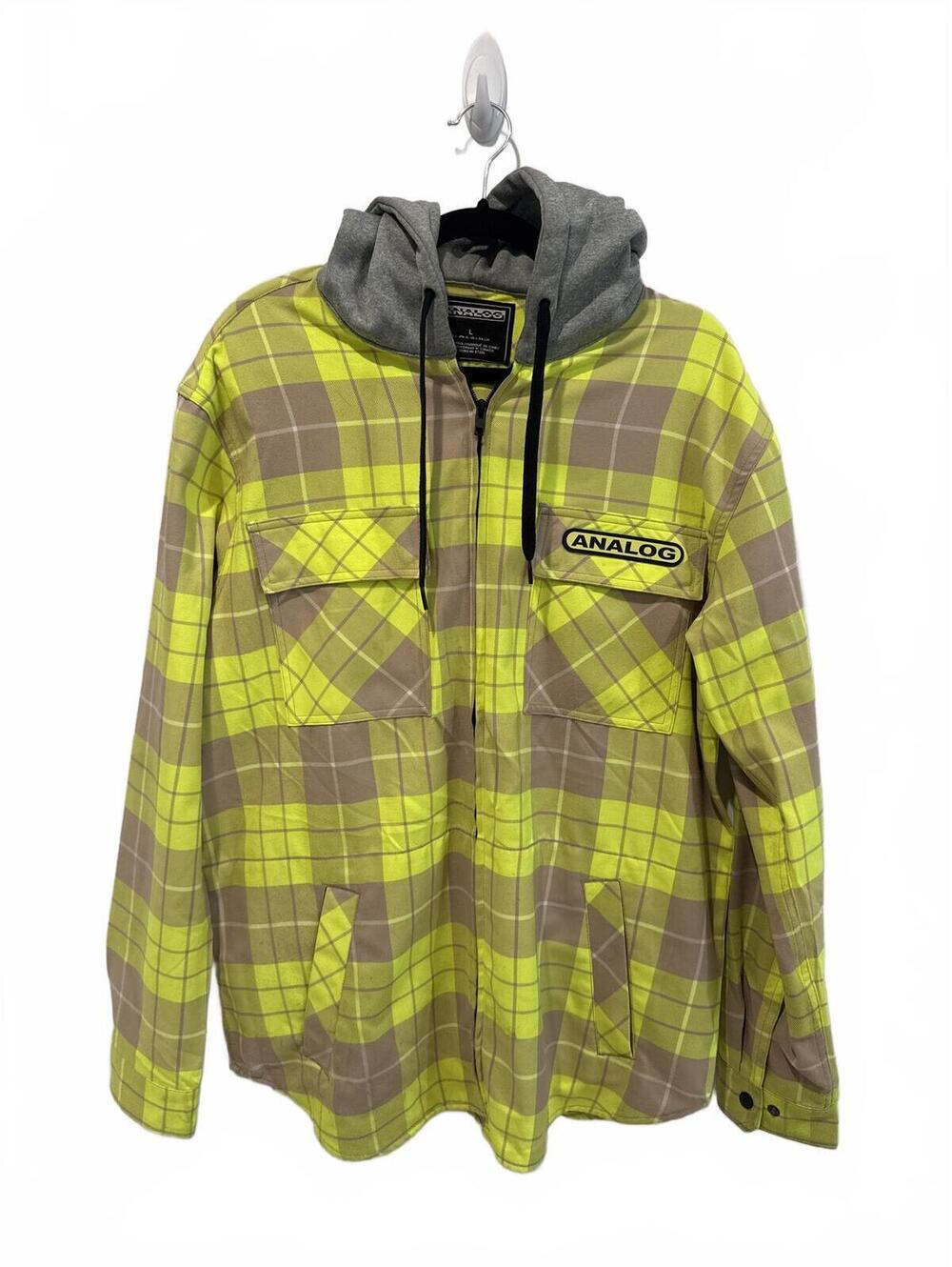 Analog Yellow Brown Plaid Hooded Button-Up Jacket Shirt Men's Size L
